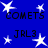 Blue background with white stars and repeated text "COMETS" and "JRL3" in black pixelated font.