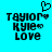 Pixelated cyan background with black text reading 'TAYLOR KYLER LOVE' and a heart symbol above the first name, displayed in two side-by-side identical frames.