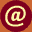 circular icons with maroon backgrounds and orange borders, displaying alternating @ symbols, paperclips, and exclamation marks in light yellow