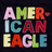 Pixelated text "AMERICAN EAGLE" in multicolored block letters on dark background, with one frame showing a small red heart above the 'R' and another frame missing it.
