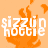 A static contact sheet of three identical animated frames showing a pixelated orange flame background with white text "sizzlin hottie" in a retro digital font.