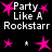 Black background with white text reading 'Party Like A Rockstarr' and pink star symbols in various positions.