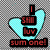 A heart-shaped icon with cyan fill and black outline displays text in red and white on a checkered background.