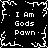 Black-and-white pixelated image with four identical text blocks reading "I Am Gods Pawn" surrounded by white crack-like patterns.