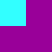 A static composition of solid purple and cyan geometric shapes arranged in a cross-like pattern with three cyan rectangles positioned at top-left, top-right, and bottom-center.