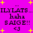 Vibrant pink background with yellow starbursts and repeated black text elements including "ILYLATS... haha SAIGE!! <3" in pixelated font.