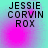 Pixelated text 'JESSIE CORVIN ROX' on a cyan and magenta gradient background with shifting pink circular highlights.