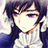Pixelated anime-style character icon with dark hair, purple eyes, and a white shirt under a dark jacket against a light background.