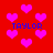 Red background with scattered pink hearts and blue text reading "TAYLOR" in four locations, rendered as pixelated digital art.