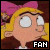 Animated cartoon character with blonde hair and pink bow, showing sequential eye movement