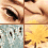 pixelated facial sections and yellow flower icons with a gray placeholder , showing partial eyes, smiles, and hair against dark backgrounds