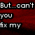 Red background with white text reading 'But...can't you fix my' and six white letters 'H', 'E', 'A', 'R', 'T' arranged in a