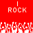 Red background with two white 'ROCK' text labels above a of pixelated hands making rock gestures