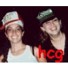 A static image of a person in multiple repeated poses with overlaid text phrases and red 'hcg' labels.