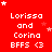 Red background with white text reading "Lorissa and Corina BFPS <3" repeated in a , surrounded by small white and pink stars