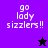 Purple and black background with white text 'go lady sizzlers !!' and a star symbol changing from black to purple.