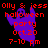 Red text on black background with purple ghost; three identical show 'Olly & jess halloween party Oct.20 7-10 pm' and a single ghost in different shades