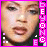 Pixelated face with pink border, vertical text 'BEYONCE' on both sides, small square icons at bottom left.