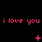 Pixelated red text repeats 'i love you' across three horizontal on a black background, with animated pink symbols changing in sequence