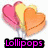 Four lollipop-themed icons arranged in a , each with 'Lollipops' text below. The top-left shows three heart-shaped lollipops; the top-right has a die and stick; bottom-left is a rainbow swirl; bottom-right is a pink rose-shaped lollipop