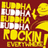 A static image with repeated yellow text on a maroon background, featuring 'FLUBBA' stacked above 'ROCKIN!' and 'EVERYTHING!' in smaller letters.