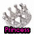 Pixelated gray crown with white highlights above a black rectangle containing pink text reading 'Princess' on a white background.