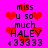 Pixelated text and red hearts on a bright pink background, with repeated 'miss u so much HALEY <3333' phrases in black block letters.