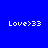 Blue background with cyan rectangular blocks and repeated white text 'Love>33' in pixelated font.