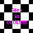 Pixelated text 'Alex is COOL!!!!!!' in pink on a black-and-white checkered background with animated shifting patterns.