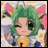 A 48x48 pixel buddy icon featuring a chibi-style anime character with green hair and pink cat ears on the left, paired with "Anime IM" text in white pixelated font on a black background to the right.