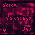 A 50x50 pixel animated buddy icon with a dark pink and purple background displaying the text "Screw Valentines Day" in red pixelated font, featuring two frames where the bottom-left heart symbol alternates between filled and outlined states.