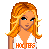 Pixel art contact sheet showing multiple frames of an animated buddy icon featuring a blonde woman in orange and white attire with text elements.