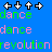 Blue background with pixelated text and directional arrow icons in black, white, green, and pink.