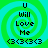 Four identical display text "U Will Love Me" over a green and cyan spiral background with a pixelated heart symbol below