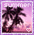 Pixelated summer scene with palm trees, pink sky, and heart symbol; text "summer" at top.
