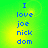 Blue pixelated text on a green-yellow gradient background, displaying 'I love joe nick dom' in four lines with no visible animation changes.