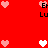 Red background with pixelated hearts and text 'Et Lu' in black, showing two animation states: one with pink hearts above the text and another with white hearts.