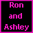 16 identical black squares with pink borders, each containing the text "Ron and Ashley" in bright pink font where one letter changes color per square