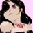 Pixelated 48x48 static icon of a female anime character with long black hair, purple eyes, and a white top featuring red accents on the chest area against a light pink background.