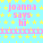 A static image with a light blue background covered in yellow stars, featuring repeated pink text "joanna says hi" and horizontal pink X-patterned lines.