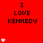 Red background with repeated 'I LOVE KENNEDY' text and white heart symbols in a pattern