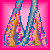 Pixel art of six with pink borders showing legs, torso, and a girl's face above text about roses and love