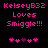 Pixelated pink text on black background reads 'KelseyB32 Loves Smiggle!!!' with five heart symbols below, two versions differ in heart color sequence.