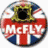 Four circular icons display "McFLY" text with distinct backgrounds: Union Jack, group photo, and food imagery.