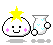 Pixel art cloud character with yellow star, pink cheeks, and white vase with blue patterns; animation shows vase spilling light blue particles.