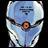 A pixelated buddy icon featuring a blue and white robotic mask with an orange circular eye, alongside stylized text reading "Anime IM" and "c0m" on a black background.