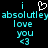 Pixelated cyan text on black background with heart symbol above text, repeated twice in a mirrored layout.