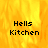 Pixelated text 'Hells Kitchen' on a yellow-orange flame background with a gray rectangular area on the right.