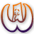 A 4x3 contact sheet of a 10-frame animated icon showing sequential changes in an orange and purple outline drawing of a stylized figure inside a W-shaped border.