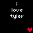 Black background with white pixelated text 'i love tyler' and red pixelated hearts in different positions across frames.